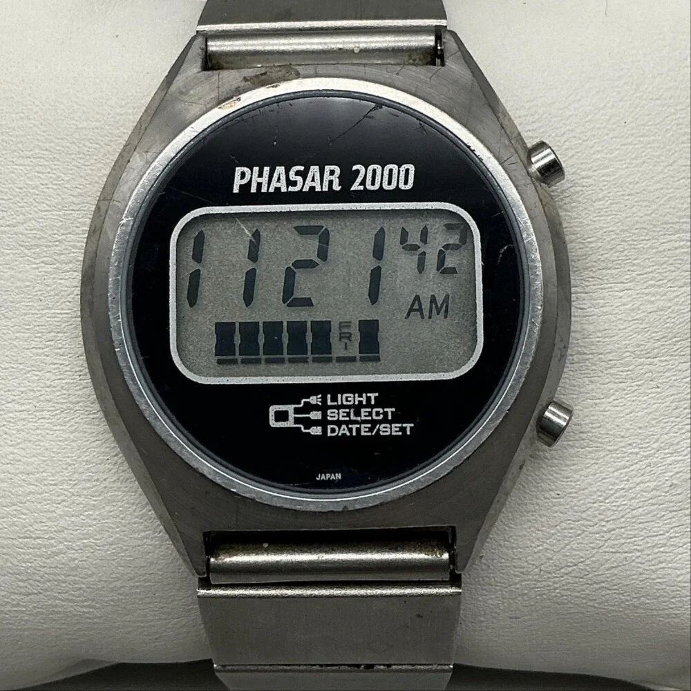 Vintage Sears Phasar 2000 Mens Watch 36mm Digital Stainless New Battery 6.25